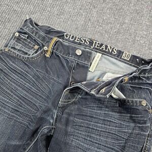 Guess Jeans Mens 30 Blue Medium Wash Rebel Regular Straight Denim Distressed